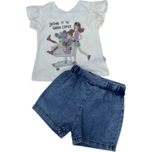 Σετακι με τζιν παντελονάκι & μπλουζάκι με 3D γκλιτεράτη στάμπα και φιογκάκι στην πλάτη! 🌷