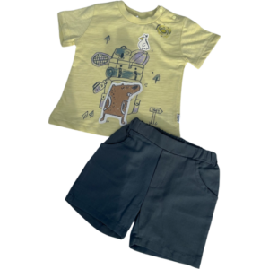 Αγορίστικο set με κοντομάνικο μπλουζάκι με 3D σχέδιο & υφασμάτινο παντελονάκι